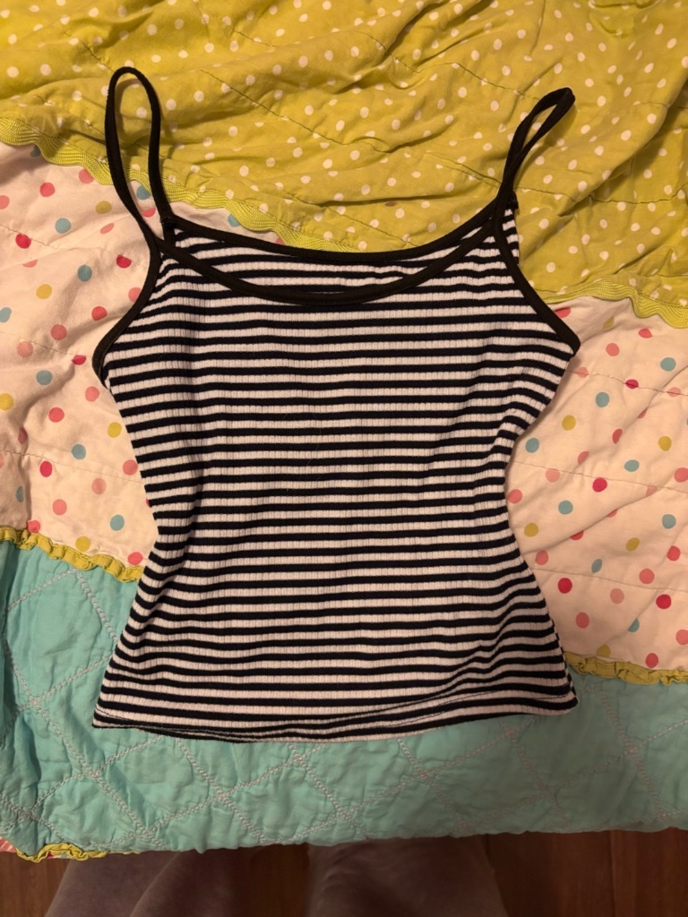 Arizona Jean Company Black & White Striped Ribbed Spaghetti Strap Cami